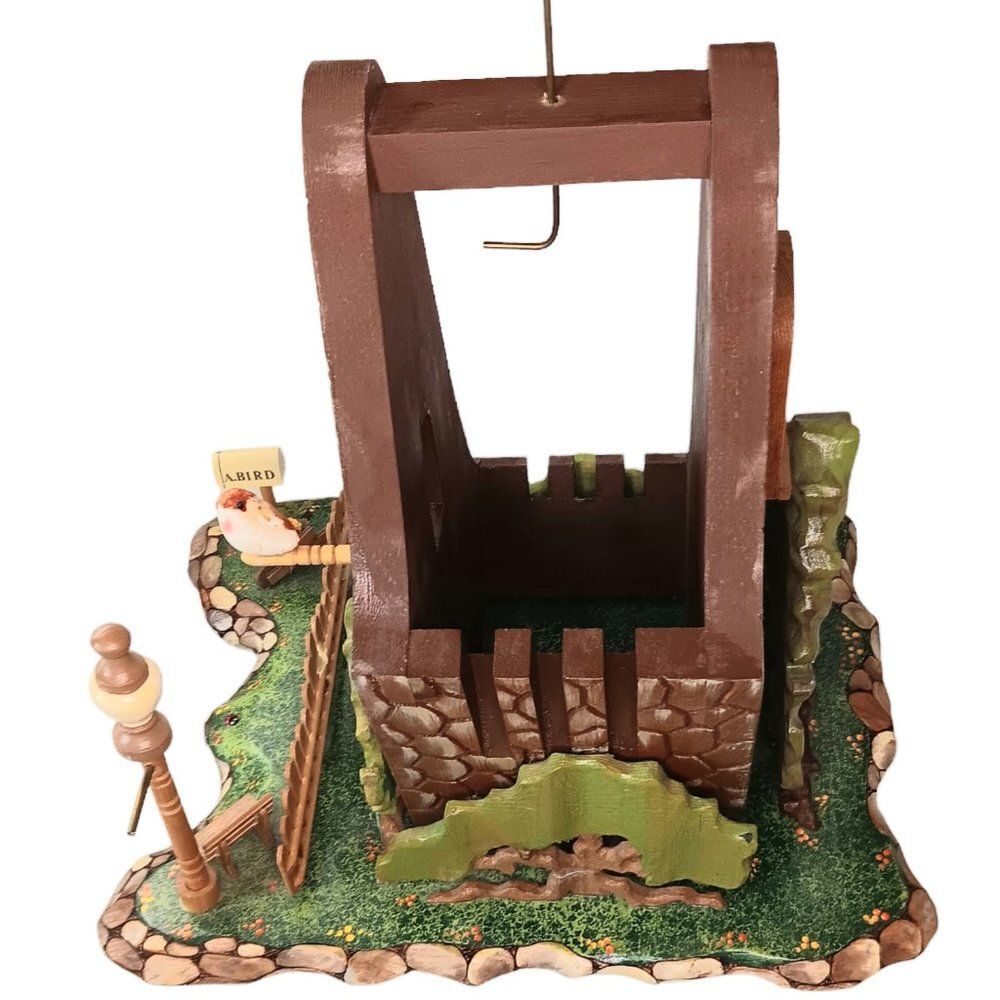 Whimsical Cottage Garden Bird Feeder Wood Carved and Hand Painted Gnome Fairy - Picture 5 of 15